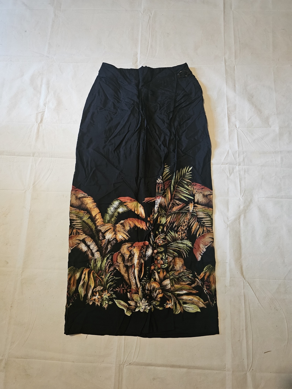 Black Maxi Skirt with Tropical Botanical Hem